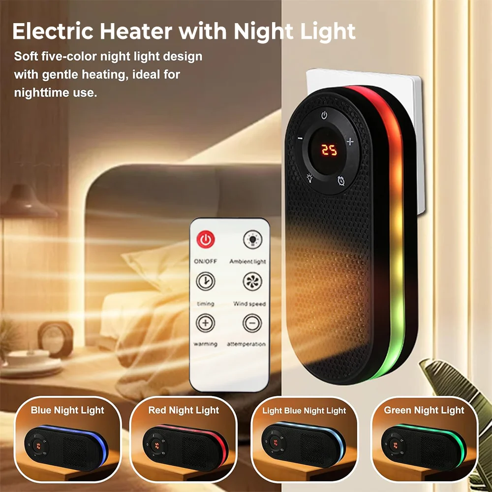 

Plug Heater 180° Rotatable Desk Heater, Remote Control LED Display, Overheat Protection Design, Timer Function, Efficient Ind