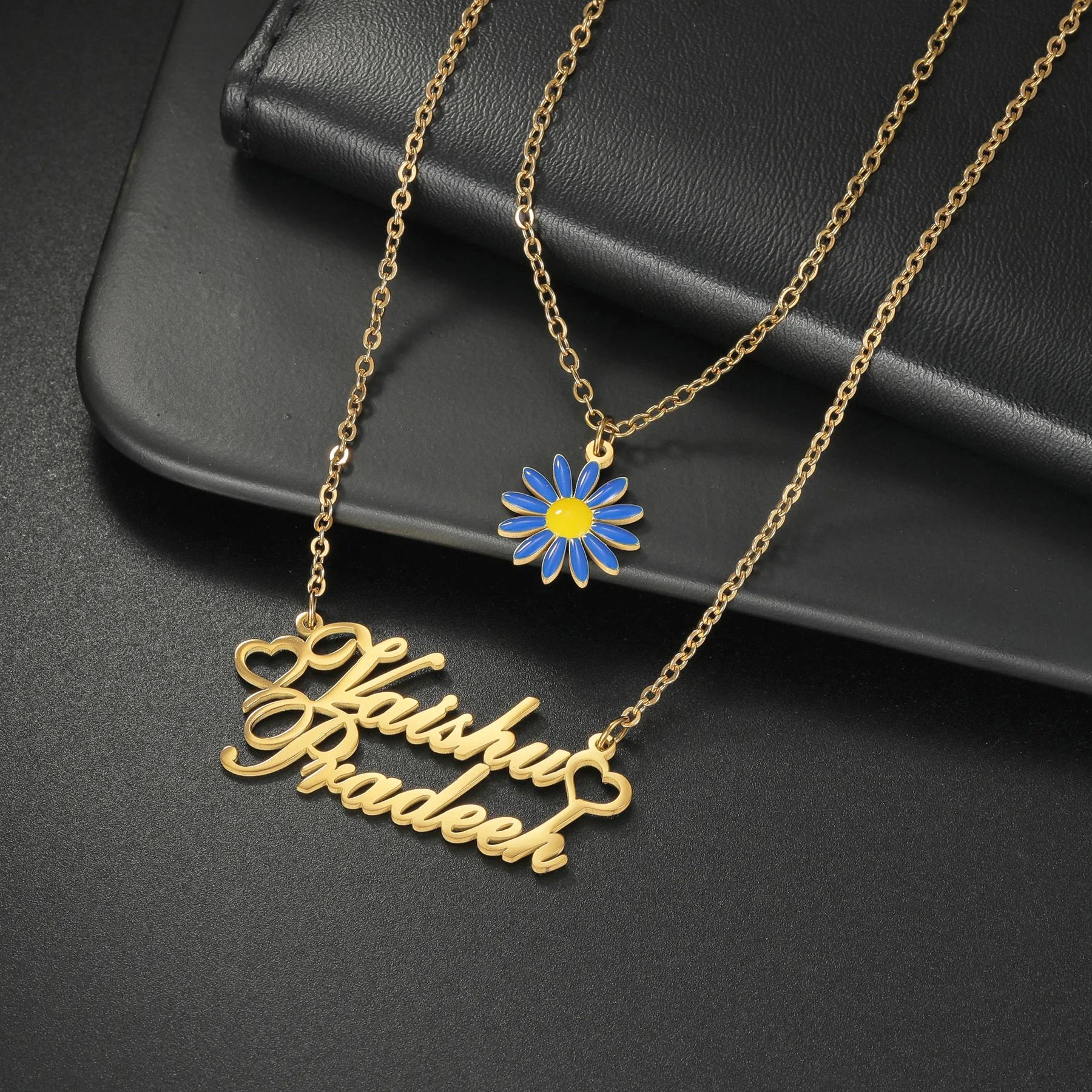 Haiyufly Custom Name Necklace for Women Stainless Steel Personalized Color Oil Flower Handmade Nameplate Link Chain Jewelry Gift image 3