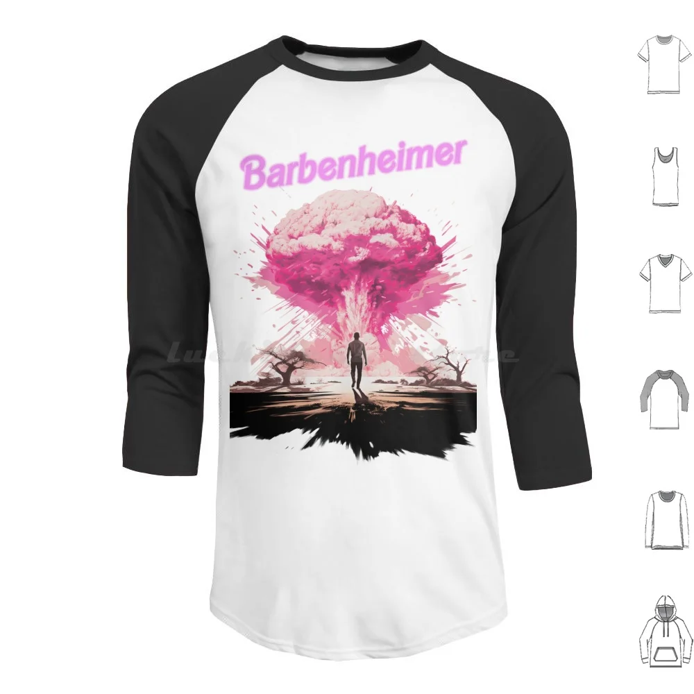 Barbenheimer Hoodie cotton Long Sleeve Barbenheimer Meme Ai Art Nuclear Explosion Internet History Funny Pink