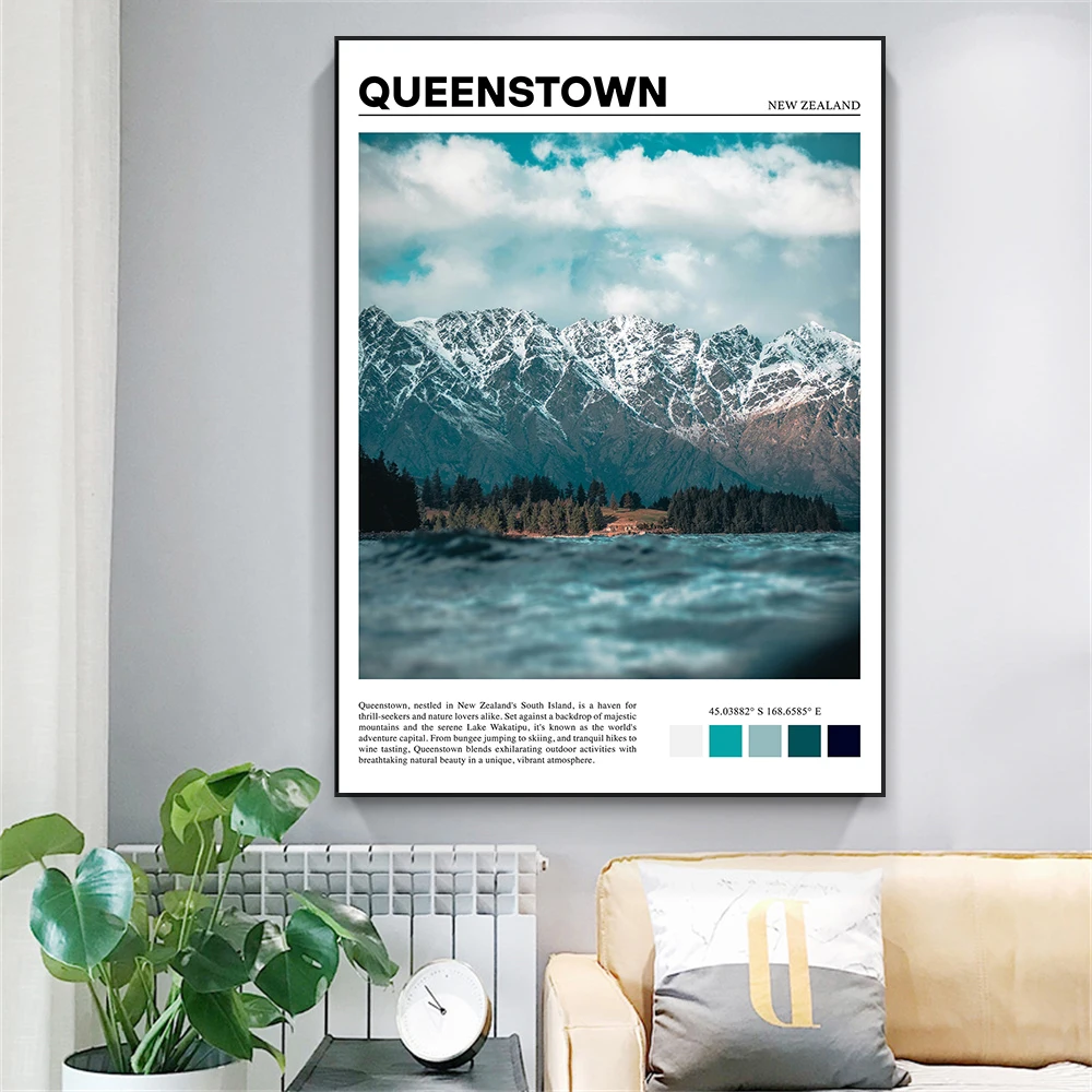 ملصق فن جداري نيوزيلندي ، طباعة السفر ، قماش السفر ، ديكور المنزل ، غرفة القراءة والمكتب