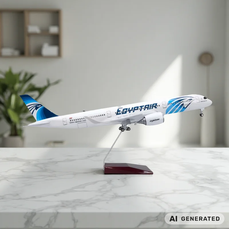 1/142 Scale Egypt Airways A350 Airplane Model Kit 47cm Diecast Resin Model Aircraft Collectible Display With Landing Gear Wheels