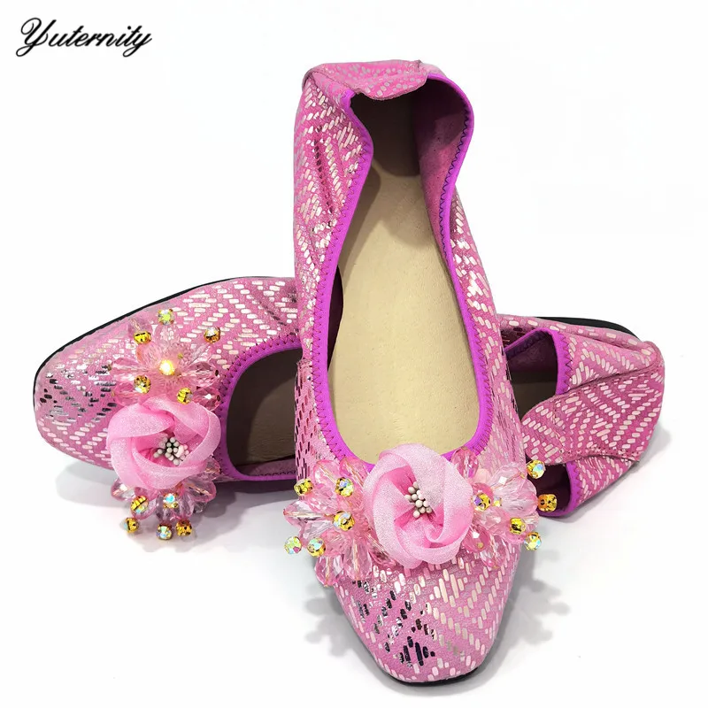 Hot Selling Cow Leather With Flower Rhinestone Women Shoes European Spring Office Lady Flats Shoes For Party Size 35-44 On Sale