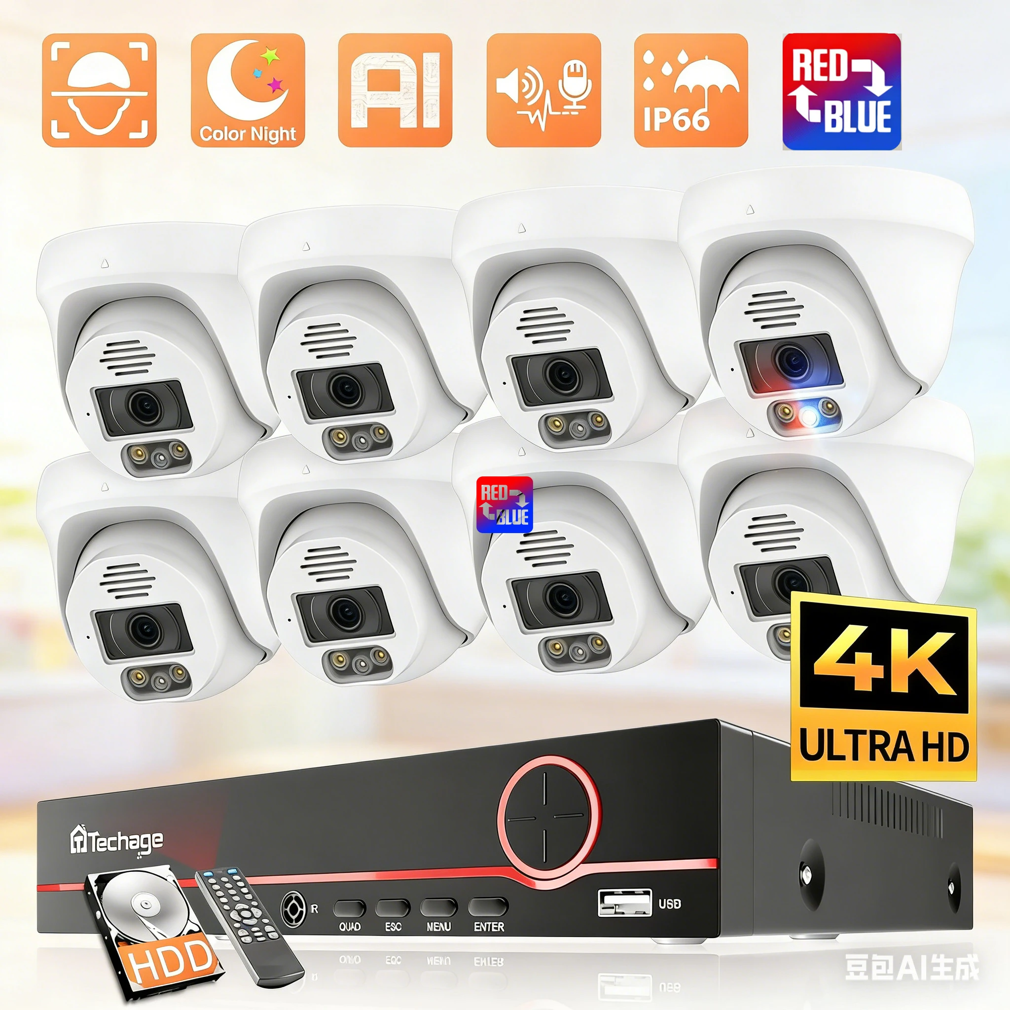 

Система видеонаблюдения Techage 8CH 4K PoE с NVR-комплектом, 8MP CCTV, двусторонняя аудиосвязь, распознавание лиц, цветное ночное видение, H.265, P2P, ONVIF