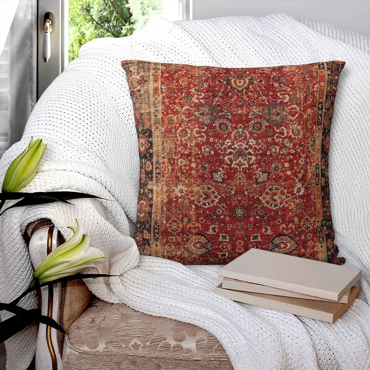 

Antique Persian Square Pillowcase Pillow Cover Polyester Cushion Zip Decorative Comfort Throw Pillow for Home Living Room