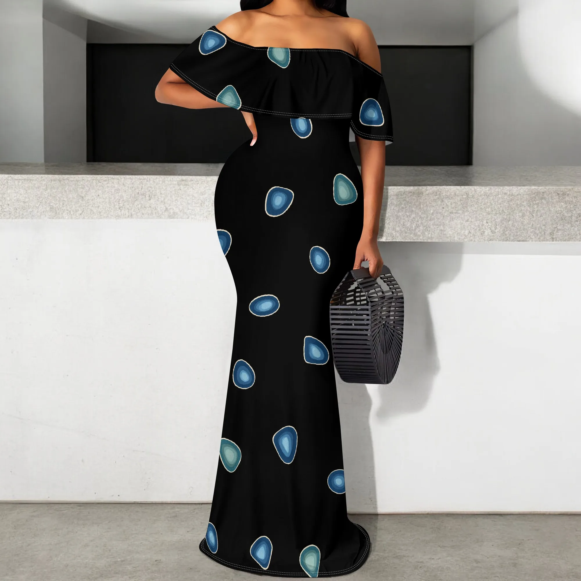

Gem Print Off-Shoulder Women's Maxi Dress 2025 New Arrival S-3XL Elegant Summer Dress