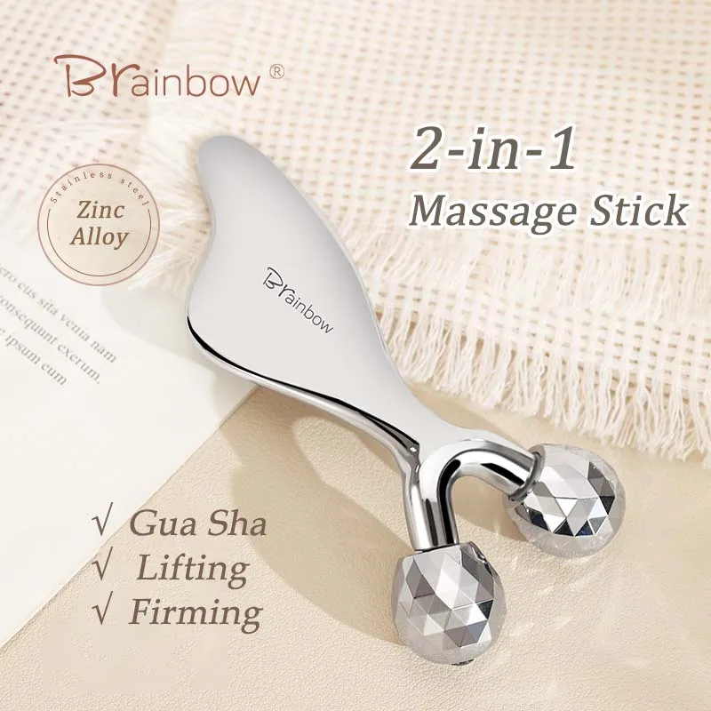 Brainbow Double-Head Rotatable Roller Gua Sha Board Lifting Massage Edema Relief Ice Compression Tool Gift Box