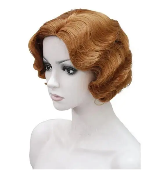 Wig rambut sintetis 2020 untuk wanita, Wig Cosplay Halloween gaya Retro, gelombang jari, Wig sintetis pendek