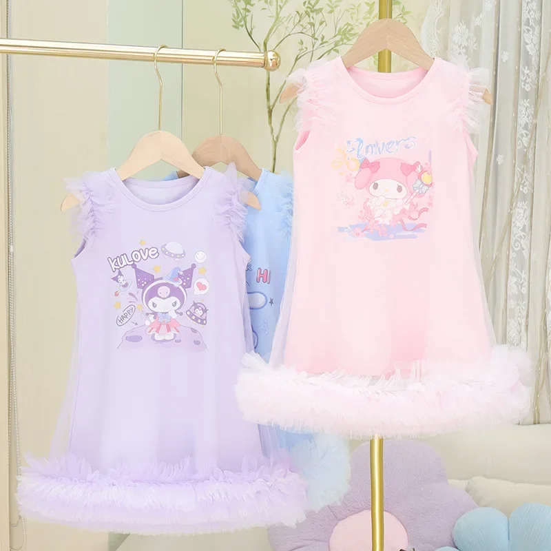 

Kuromi My Melody аниме Kawaii Sanrio с коротким рукавом толстовка одежда милый мультфильм Cinnamoroll летняя сетчатая юбка подарки для девочек