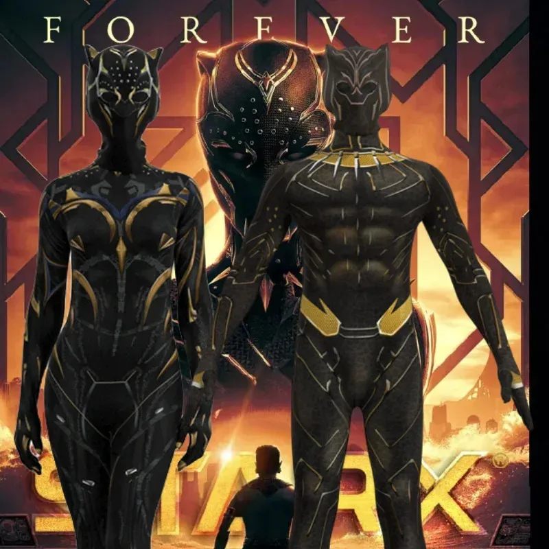 Costume da pantera nera Wakanda Forever Anime Supereroe Cosplay Tuta Tuta Zentai Suit Costume di Halloween Maschera Bambini Adulti