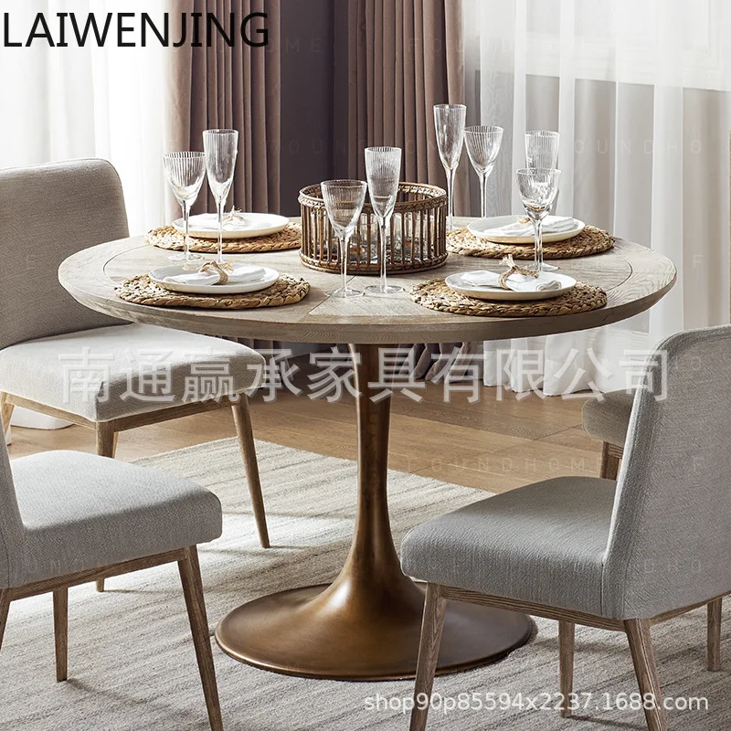 

MJY Nordic solid wood round dining table metal legs dining table stainless steel table and chair combination