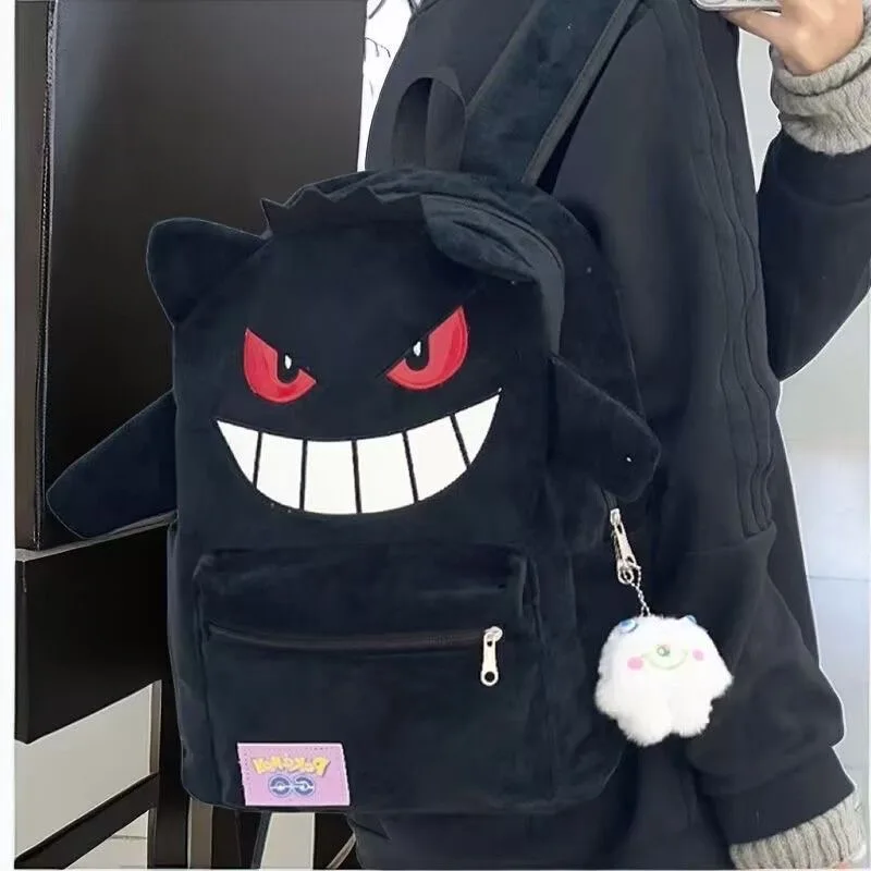 Sanrio Gengar Black Plush Backpack Couple Male Female Student School Bag Cartoon Anime Backpack Large Capacity Mochila Infantil