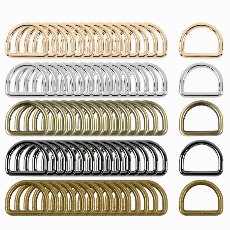 20/50/100Pcs Seamless Metal D Rings Buckles for Bag Strap Collar Buckle Hardware Backpack Webbing Belt Loops Clasp Accessories