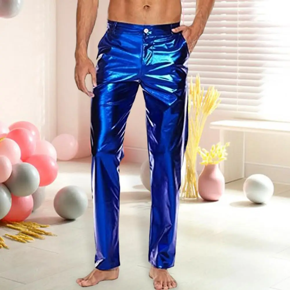 

Men Bamboo Fiber Pants Stylish Men's Shiny Glossy Club Pants with Reinforced Pockets Mid-rise Button Zipper Fly for Casual