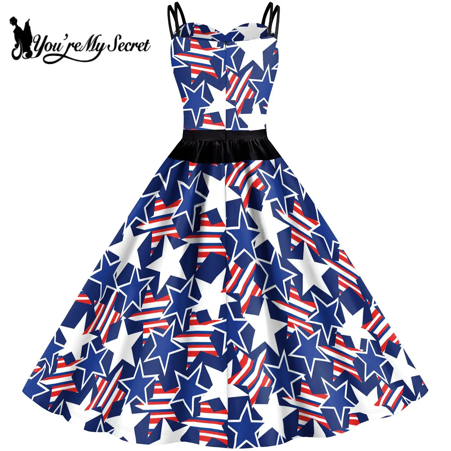 [You're My Secret] Dresses for Women Independence Day Flag Pattern Print Carnival Party Slip Dress Adult Fancy Rockabilly Dress