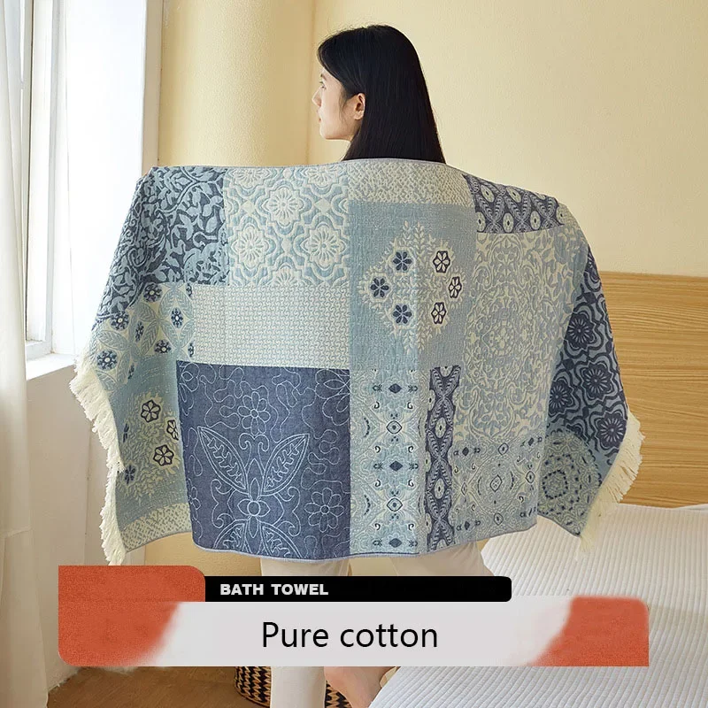 Pure Cotton Gauze Bath Towels Bohemia Adult Large Towels Absorb Water Dry Quickly Home Bathroom Wrap Soft Knee Blanket