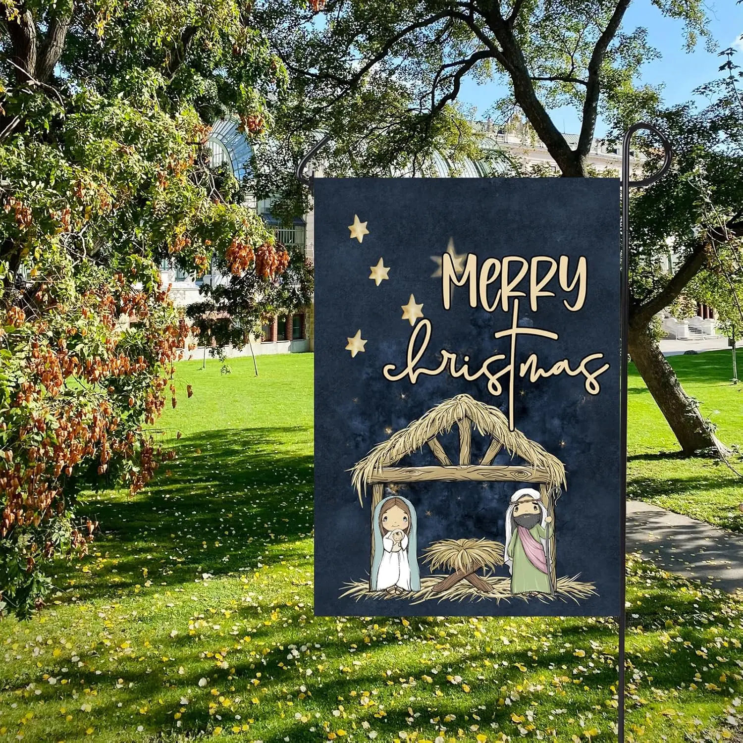 ONWAY عيد ميلاد سعيد ليلة المقدسة حديقة العلم 12x18 بوصة مزدوجة الوجهين يسوع المهد الشتاء ساحة صغيرة Falgs مزرعة Xmax D ZZA