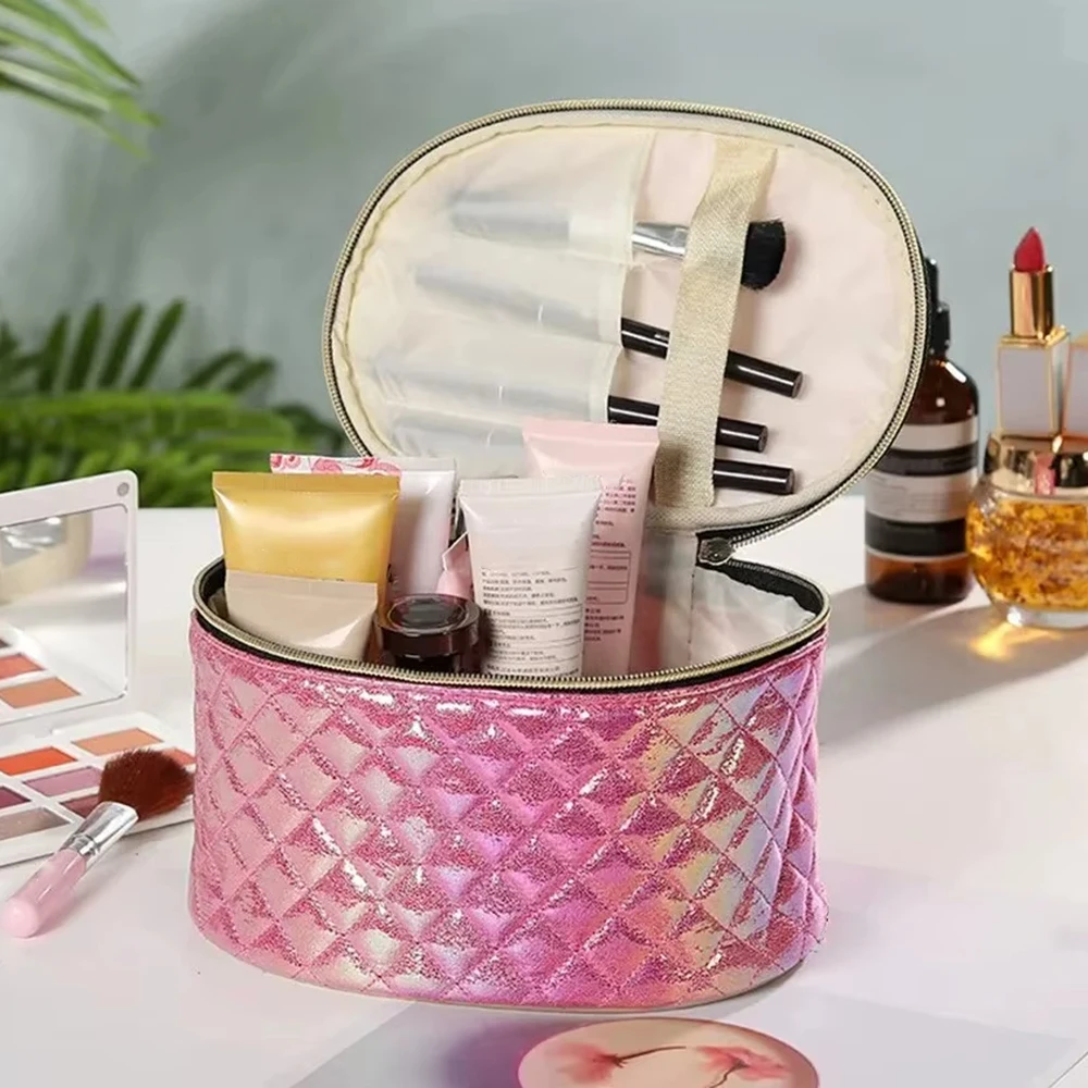 Laser Iridescent PU Cosmetic Bag, Women's Travel Toiletry Bag, Cute Waterproof Makeup Box, Portable Hanging Storage Bag