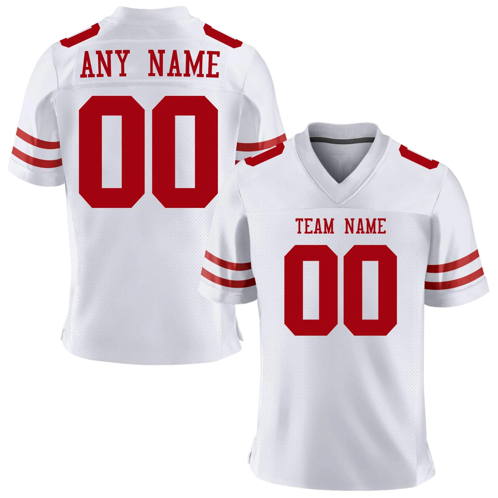 Custom American Football Jersey Red White Personalized Printed Team Name Number Breathable Football Top for Men Women Youth Kids