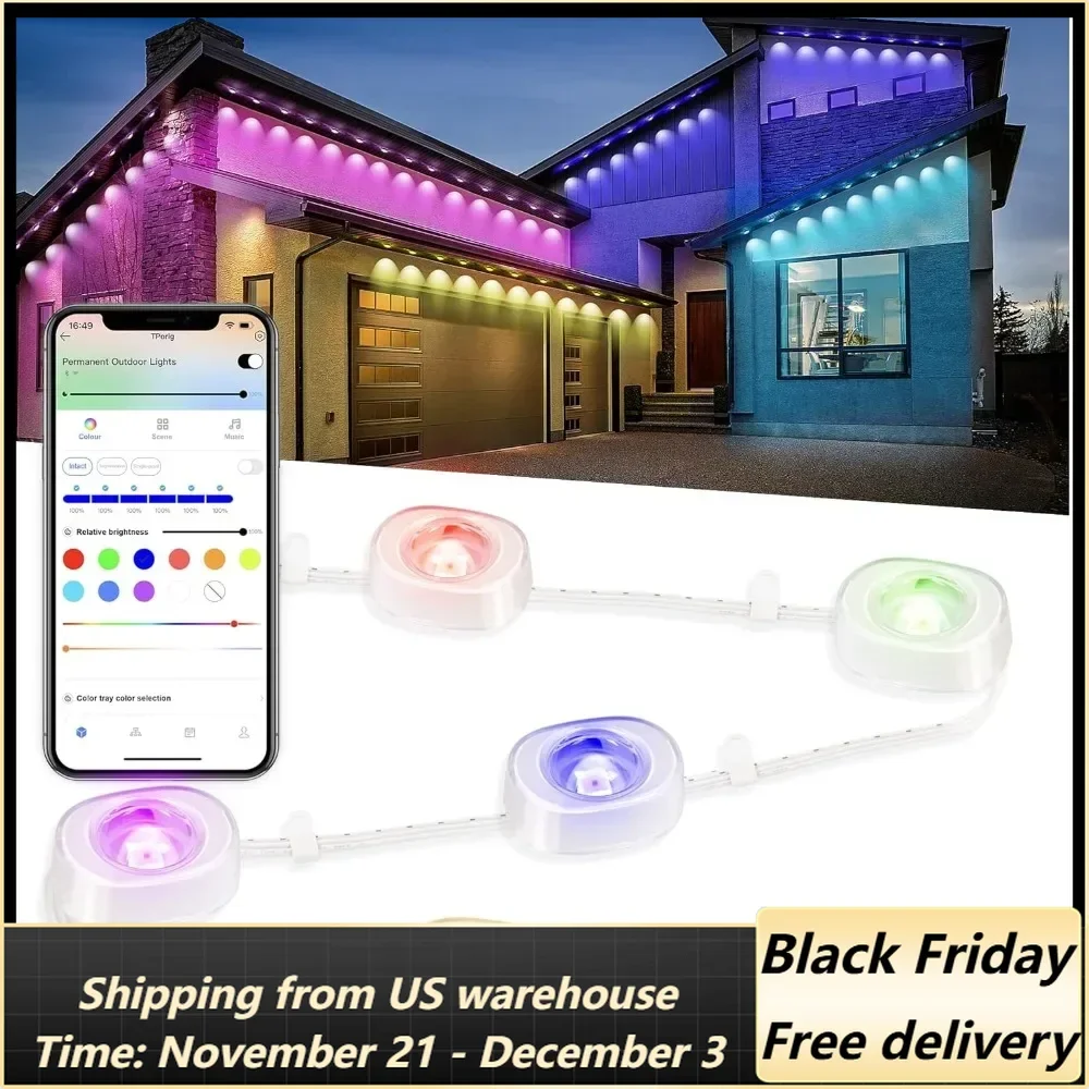 Permanent Outdoor Lights for House, 100ft Smart RGBIC Outside Lights with 72 Scene Modes, IP67 Waterproof Eaves Lights