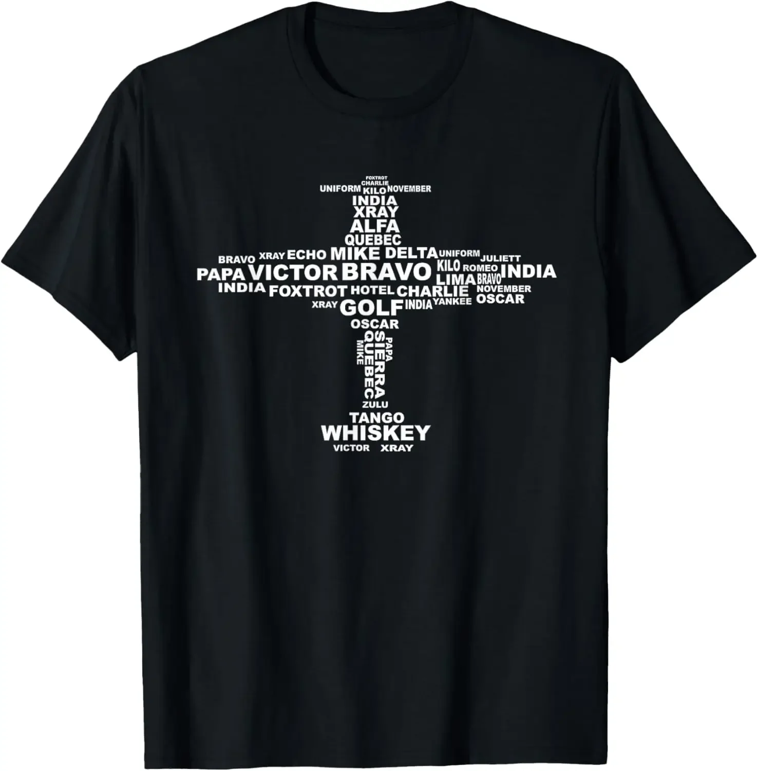 

Phonetic Alphabet Cross Graphic Tee Men's Cotton Short Sleeve Crew Neck T-Shirt