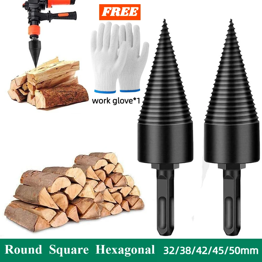 32/38/42/45/50mm Quality HSS Firewood Splitter Drill Bit Round/Hex/Triangle Shank Wood Split Cone Drill Bit Woodworking Tools