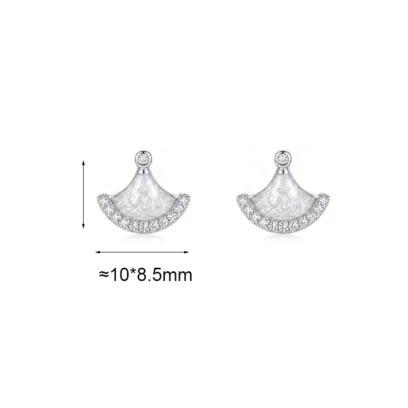 S999 Sterling Silver Needle Shining Zircon Enamel Geometric Stud Earrings for Women Elegant Fashion Jewelry Party Accessories