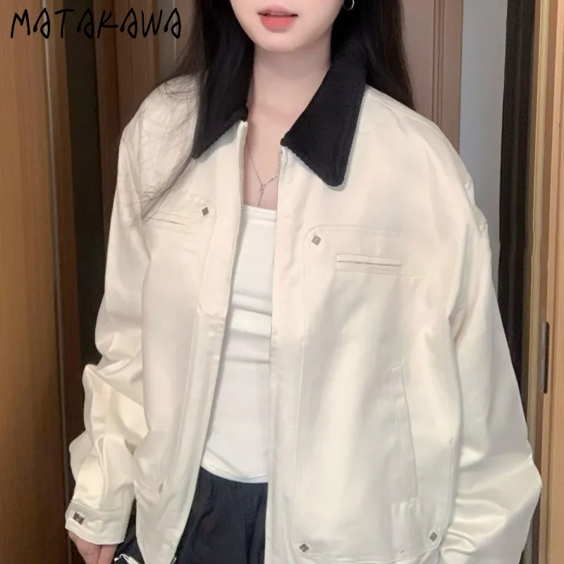 

Matakawa Autumn Winter Jackets Woman Contrast Color Korean Fashion Chaquetas Loose Vintage Y2k Casual Jaqueta Feminina