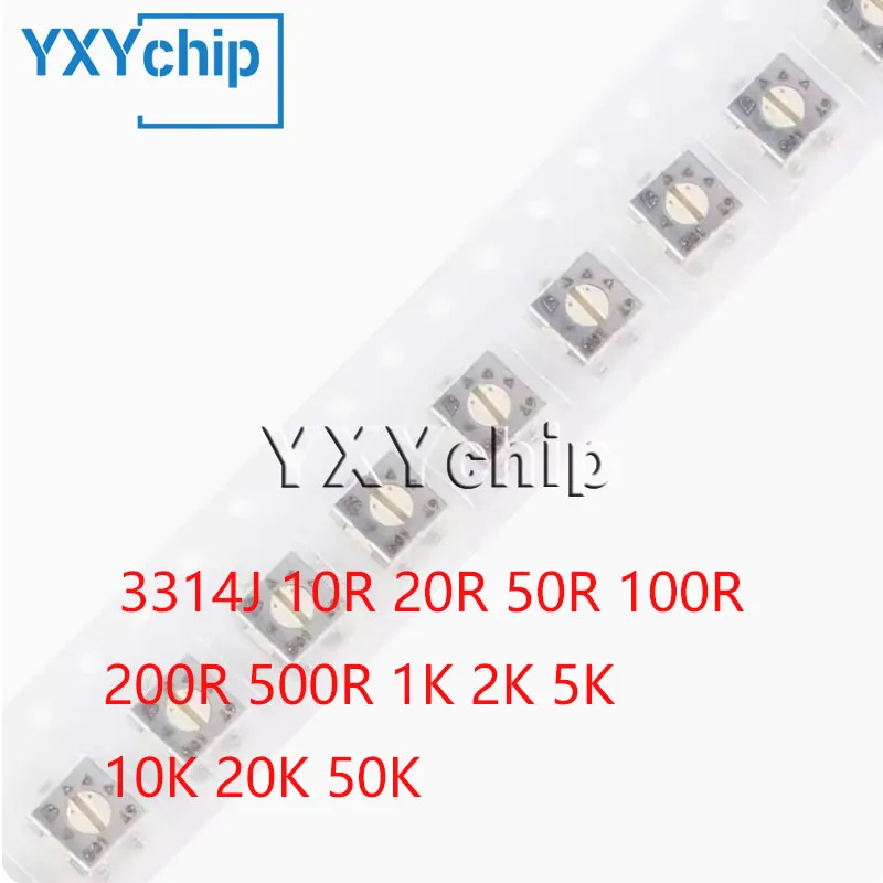 10pcs Singleturn Smd Trimmer Potentiometer Adjustable Resistance 3314j 10r 20r 50r 100r 200r 500r 1k 2k 5k 10k 20k 50k