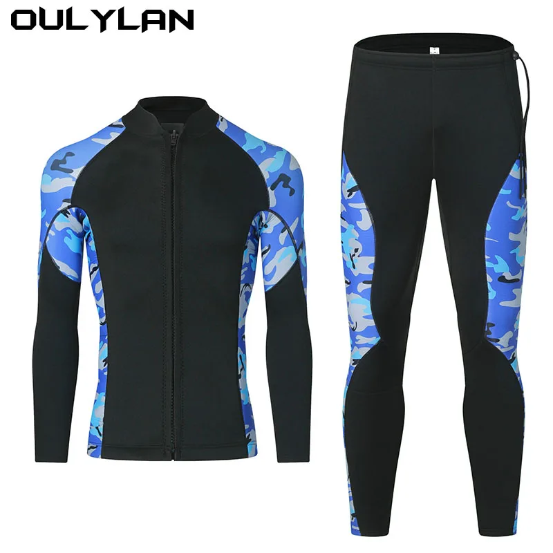 Oulylan 2mm Diving Suit for Women Men Wetsuit Split Body Jacket Pants Long Sleeve Swimsuit Water Sports Diving Clothing