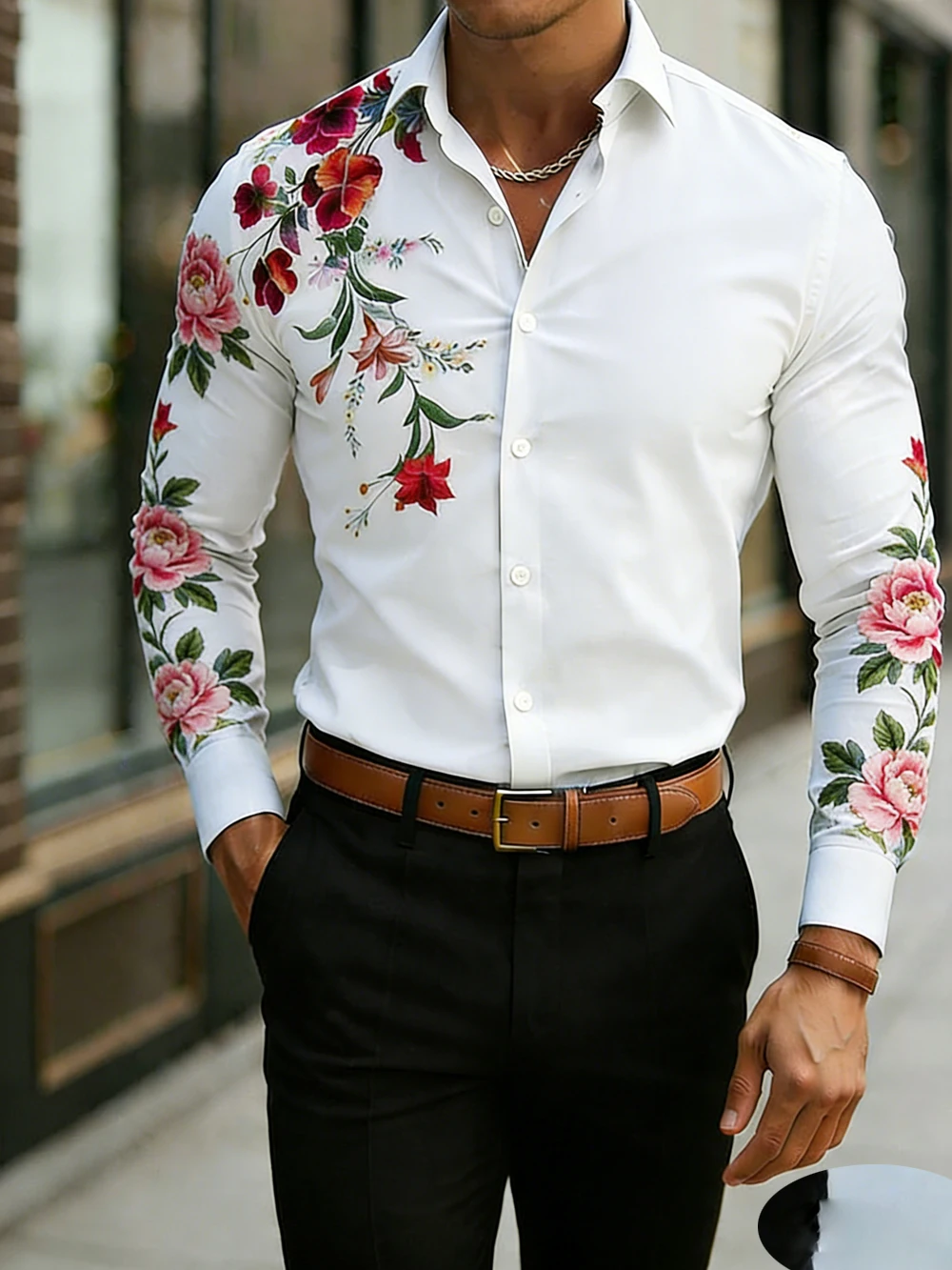 Men's Business Casual Long Sleeve Shirt High Definition Natural Flower 3D Printed Shirt Hawaiian Vacation Outdoor Men's Clothing