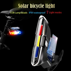 Solar powered bicycle Headlamp high-light COB lamp beads 7 modes Front Lamp safety warning taillights Waterproof Bike Rear light