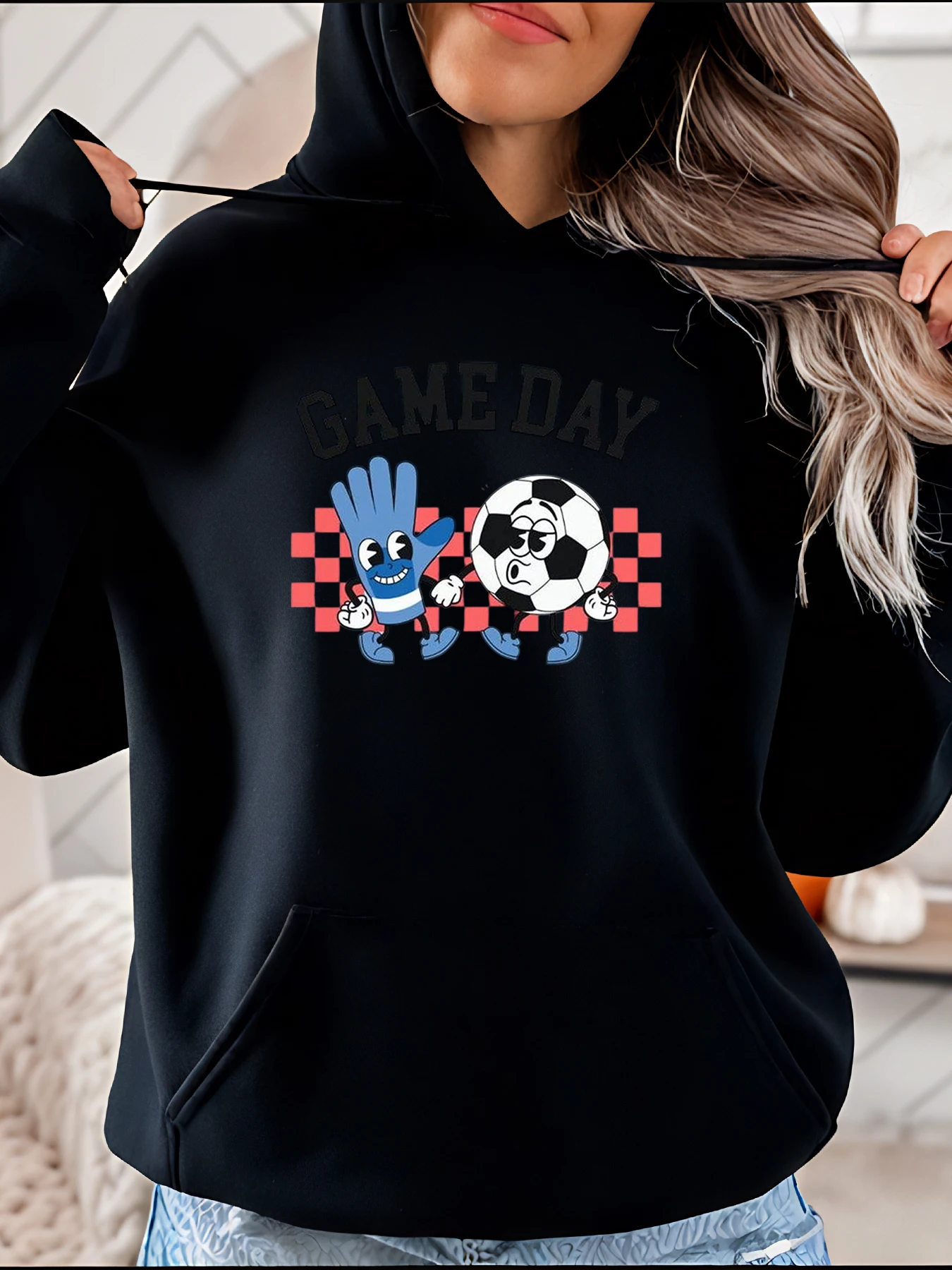 

Толстовка с капюшоном для дня игры в футбол, повседневная толстовка с принтом перчаток и мяча, женский спортивный стиль 280