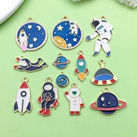 10/12pcs Enamel Astronaut, Rocket, Satellite Design Charms Alloy Aerospace Pendants for DIY Jewelry Making Accessories