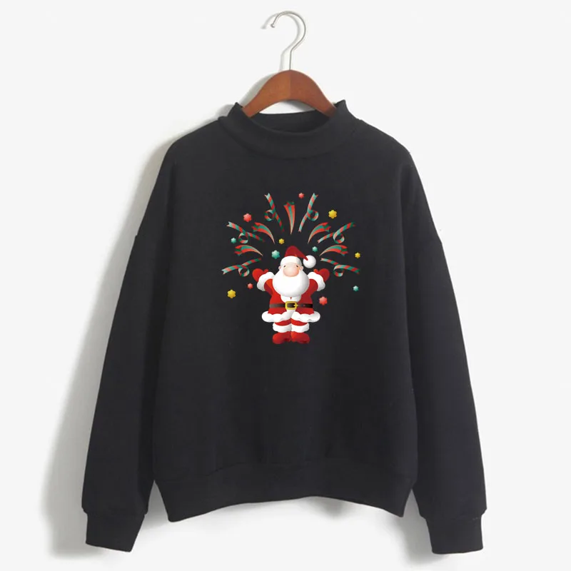 

Santa Claus Print Women Christmas Sweatshirt Sweet Korean O-neck Knitted Pullover Thick Autumn Winter Candy Color Lady Clothing