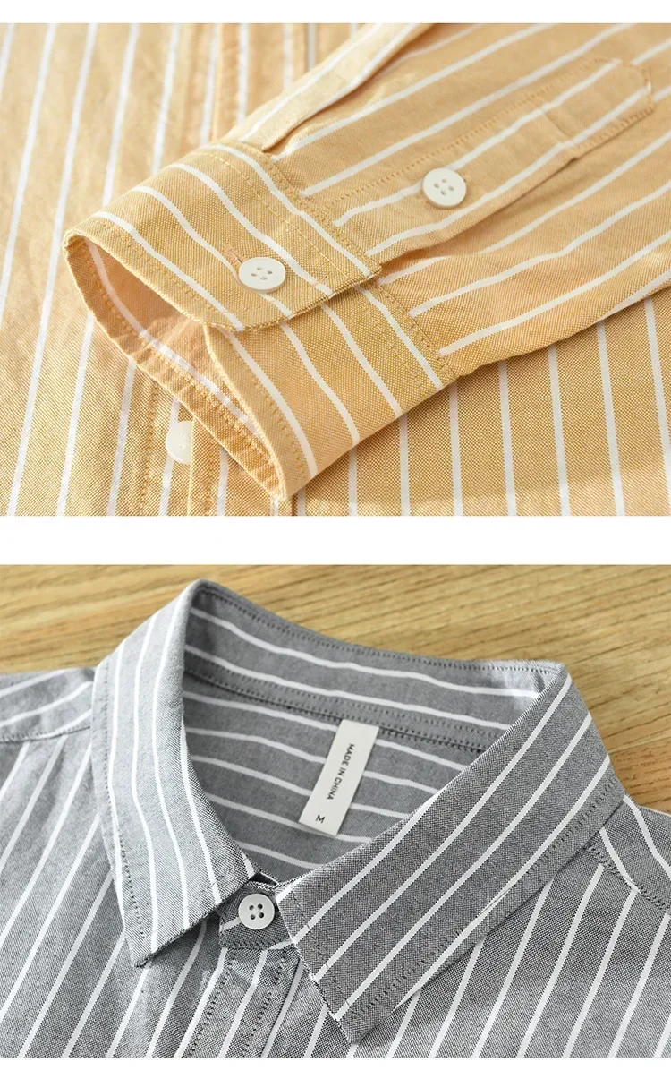 Spring Summer Fresh Striped Shirt Men Long Sleeve Daily Casual Man Shirts Lapel Oxford Pure Cotton Shirts Korean Style Clothing