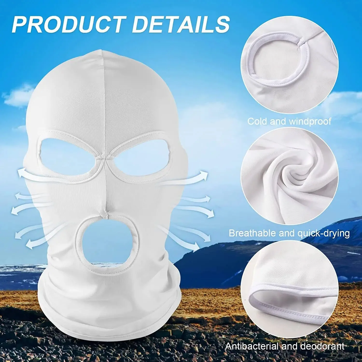 3-Loch-Vollgesichtsmaske, Unisex, elastisch, atmungsaktiv, Maskenkappe, schnell trocknend, Sturmhaube, MTB, Radfahren, Kopftuch, Outdoor-Sport, Gesichtsbedeckung – Detail 3