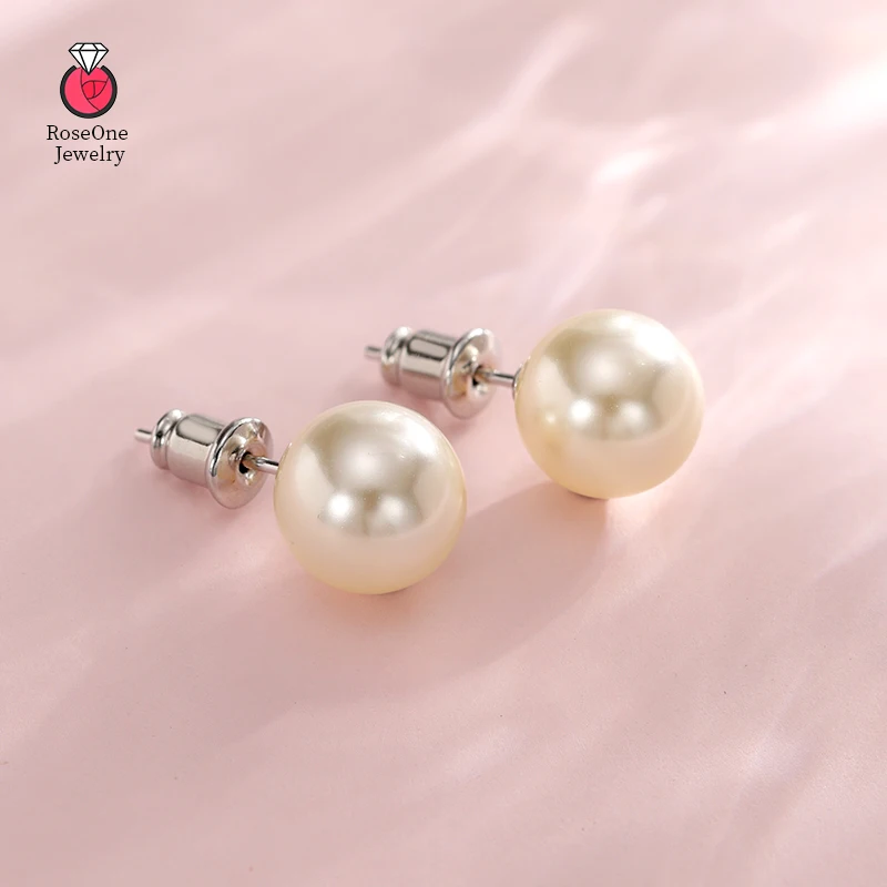 RoseOne Real 925 Sterling Silver Earrings Natural Freshwater Pearl Stud Earrings Gold Jewelry For Women Fashion Birthday Gift