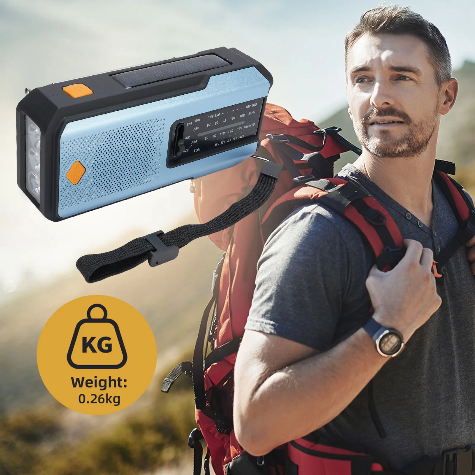 Hand Crank Radio Type C Charging Extendable Antenna LED Flashlight AM FM WB ABS Housing Outdoor Radio for Daily Life Emergency