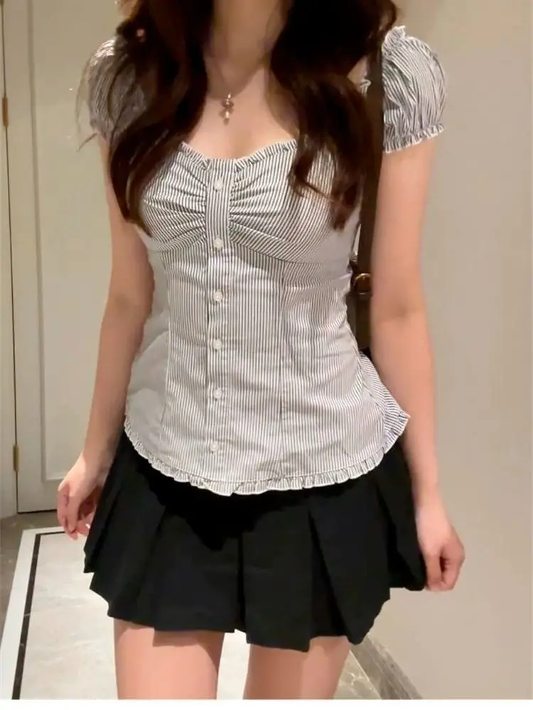 بلو سليم مخطط فقاعة Sve سليم صالح ort Sve irt المرأة صيف 2025 جديد Sle تنوعا عادية Faion