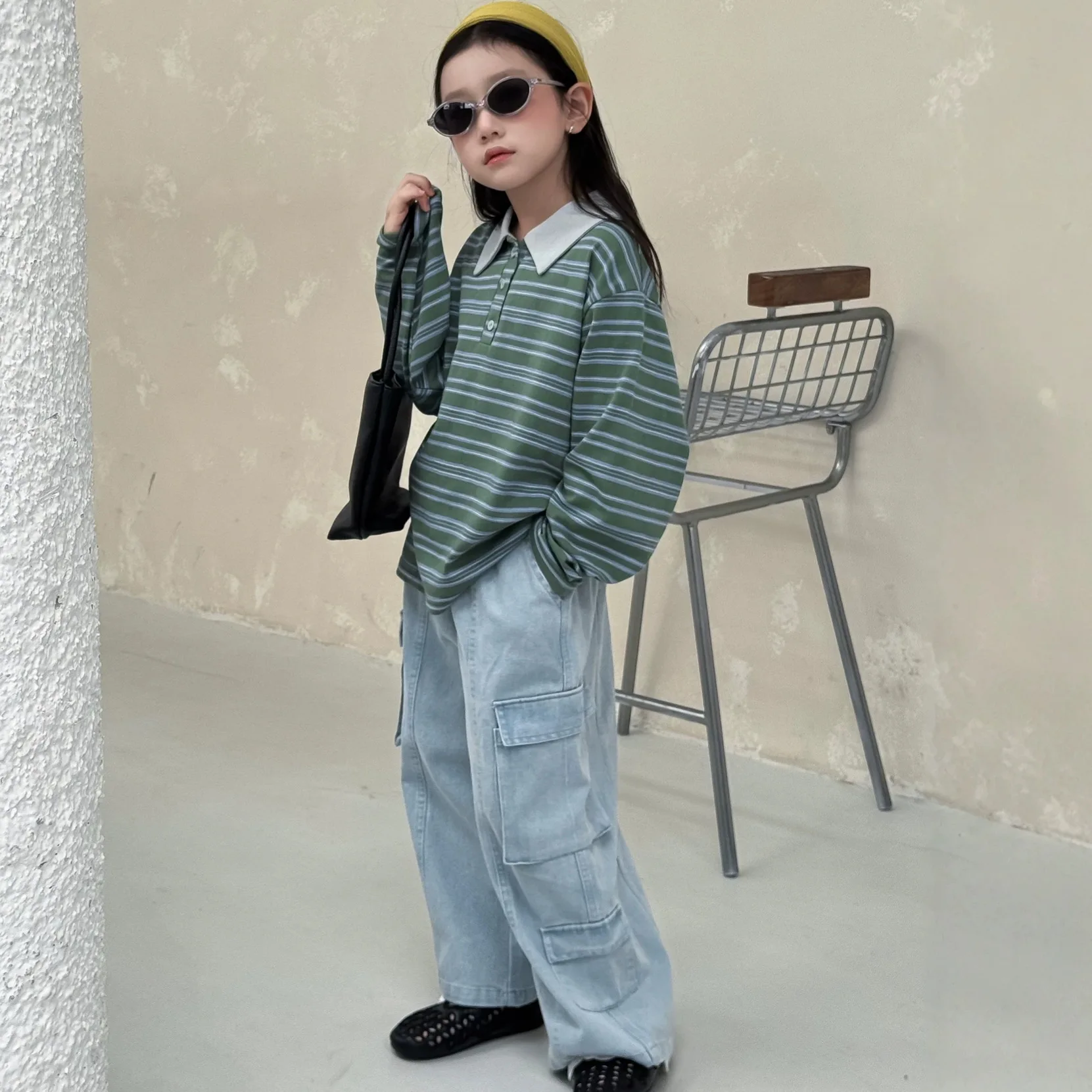 2026 Autumn Boys' and Girls' Solid Color Jeans Casual Children's Denim Work Pants