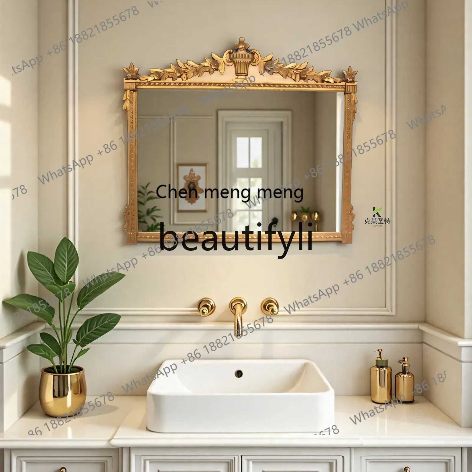 

French retro wall-mounted bathroom mirror European toilet, makeup mirror American home bedroom dressing mirrorD06
