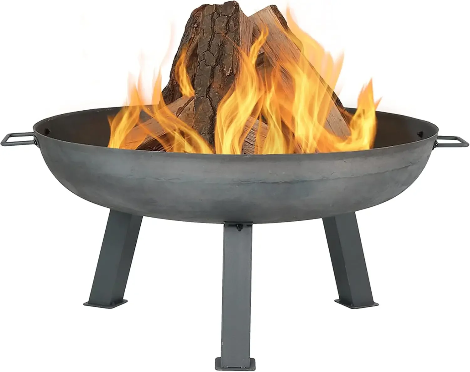 Sunnydaze 30-Inch Rustic Cast Iron Outdoor Raised Fire Pit Bowl with Handles - Steel Finish fire pit outdoor