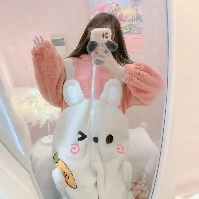 Flanellen Konijn Kigurumi Warme Pyjama Set Anime Cosplay Onesie Vrouwen Pyjama Winter Homewear Meisje Dier Kostuum Feest Jumpsuit