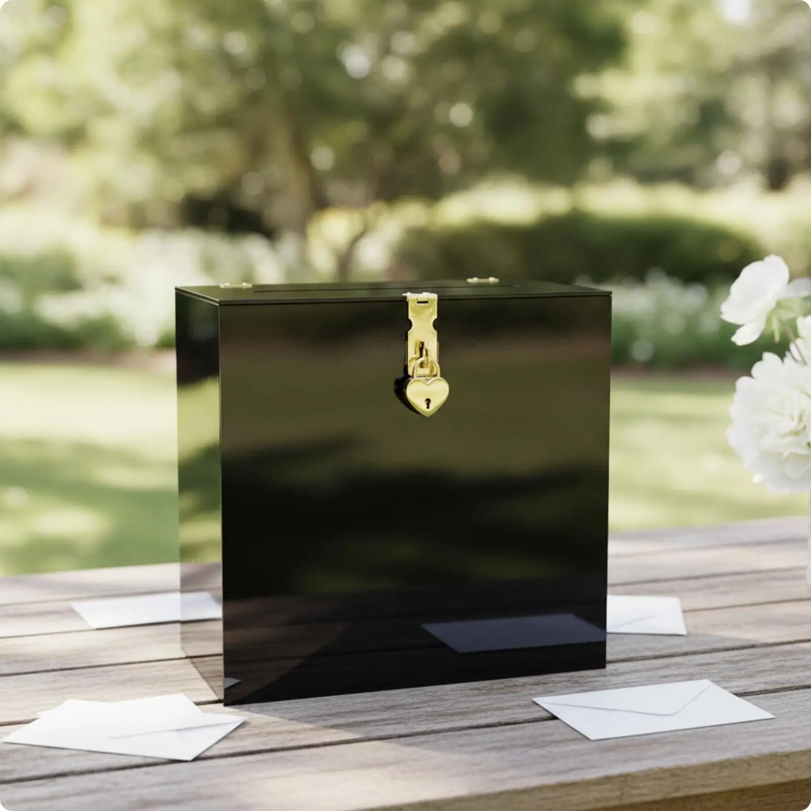 Clear Acrylic Wedding Card Collection Box with Locking Cover for Envelopes and Guest Notes