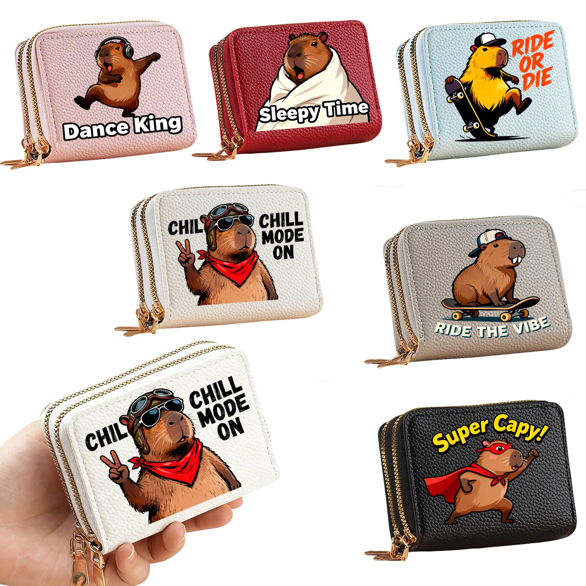 1Pc Creative Kapipala element Double Zipper Wallet Savings Card multi-compartment storage bag