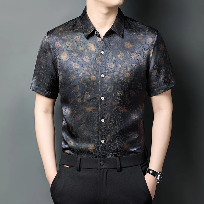 Camisas HT2706 súper sedosas y frescas para hombre, camisas de manga corta de viscosa de verano, suaves y cómodas, estilo chino, Camisas De Hombre