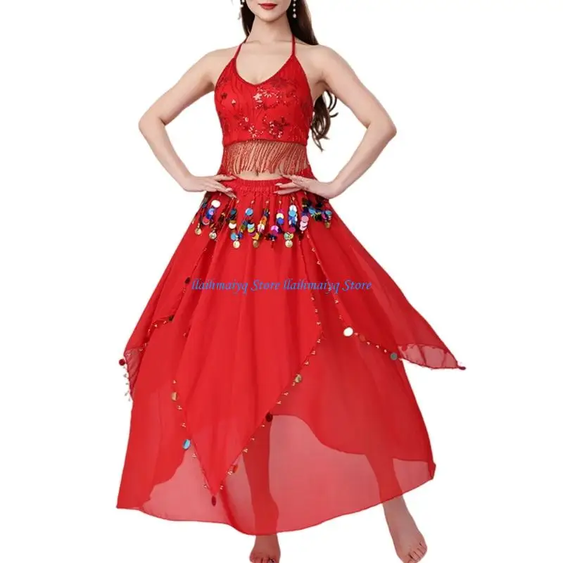 573B Halloween Dance Dance Outfits 2Pcs Belly Dance Costumes Set for Women Girls