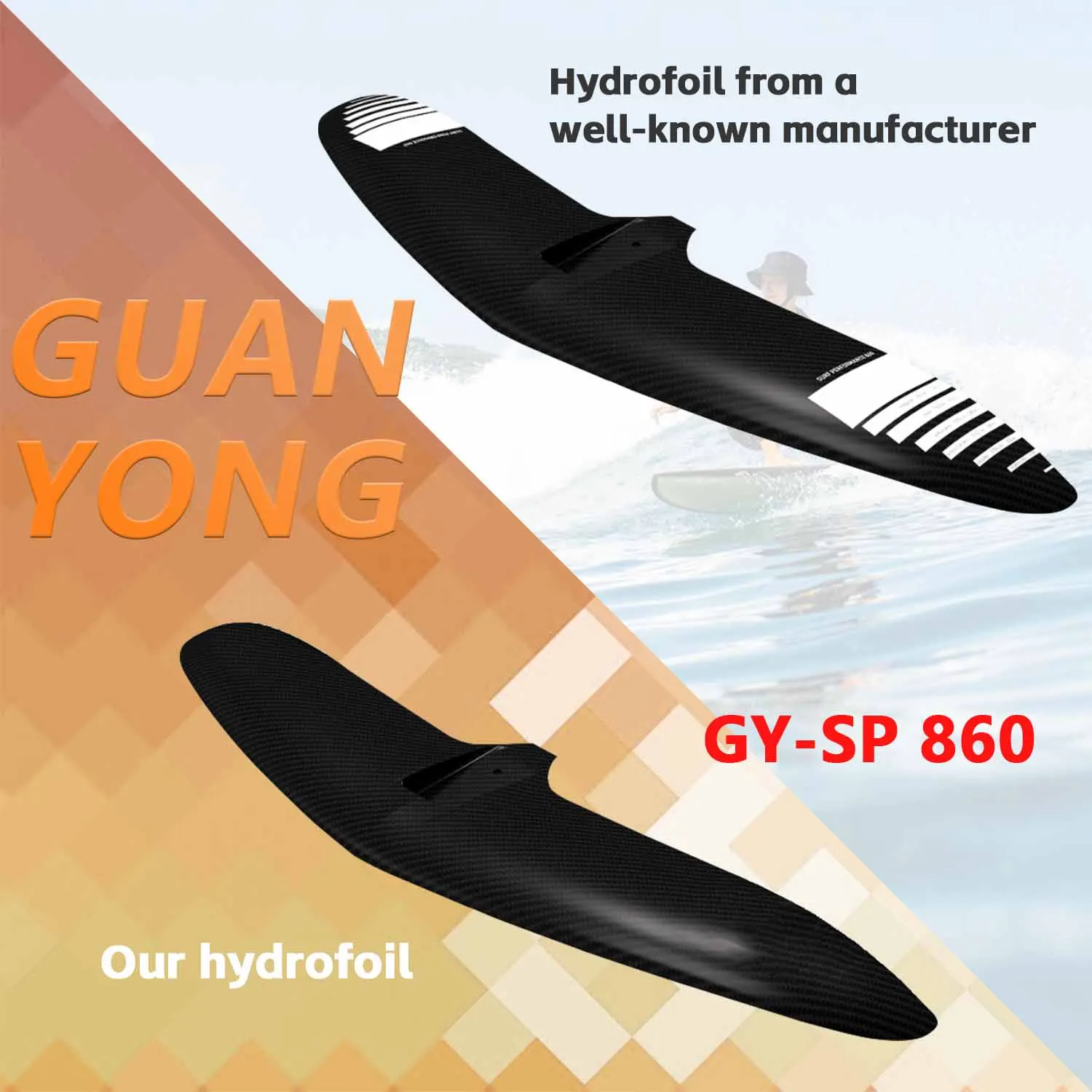 

Portable customizable GY-SP 860 carbon fiber 1212 sqcm blade booster with a variety of replaceable universal surfing Hydrofoils