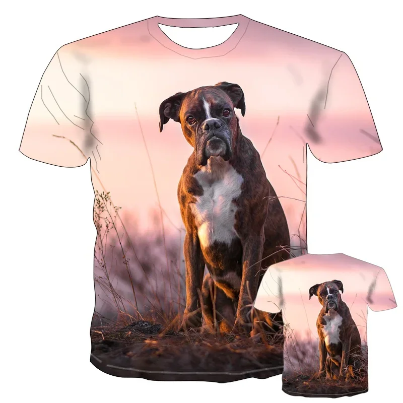 

New Fashion 3d Cute Animal Pet Men Ladies Children Boxer Dog Street Harajuku Style Funny Breathable Light Summer Sports Tops