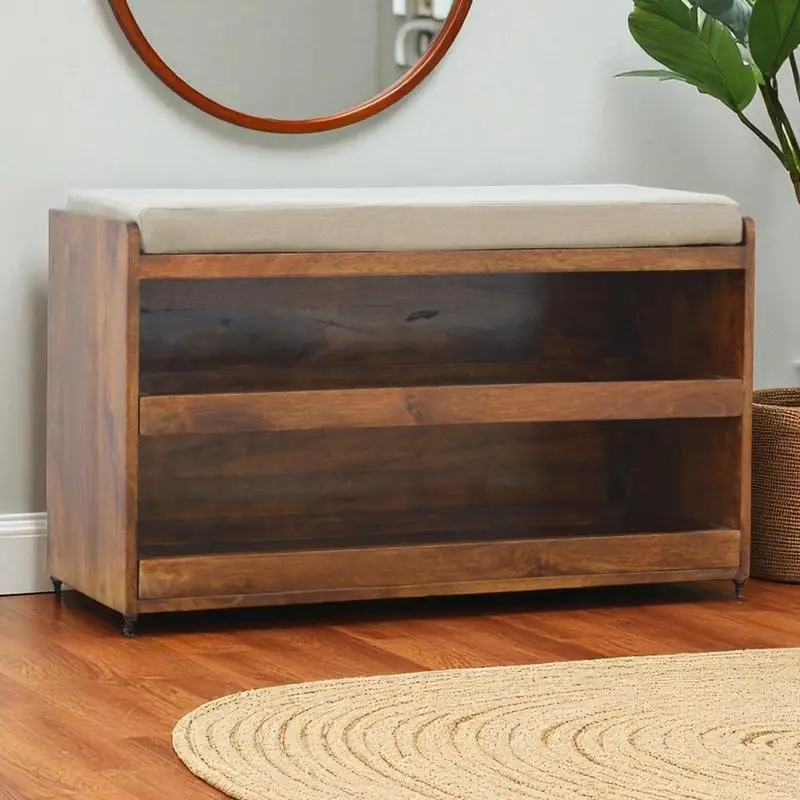 

Chestnut Pull-Out Shoe Bench with 2 Shelves - Mud Linen Design, Perfect for Entryway Storage and Organization
